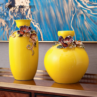 RORO décoration d'intérieur décoration de table de luxe moderne petit vase en verre de couleur fleur peinture émail jaune pour hôtel maison restaurant
