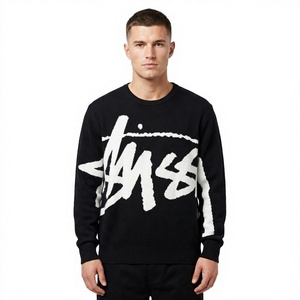 Pull tricoté épais 100 % coton pour homme, imprimé lettres, coupe oversize, manches longues, doux, respirant, décontracté, printemps - Product Image 3