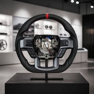 Volante <span class=keywords><strong>de</strong></span> Fibra <span class=keywords><strong>de</strong></span> Carbono Real con Cuero Perforado y Franja Deportiva Compatible con Ford Mustang F-150 Ranger Explorer <span class=keywords><strong>EcoSport</strong></span> - Product Image 3