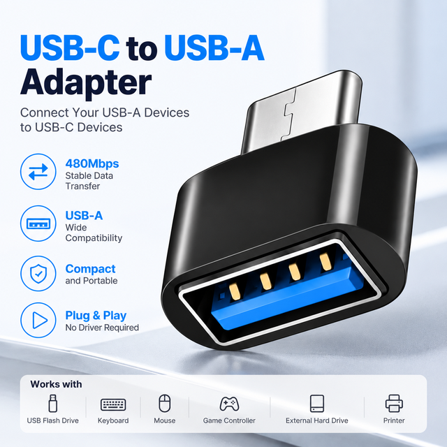 USB-C USB-A OTG Adapter 480Mbps USB2.0 Type C Male USB Female OTP for Laptop Flash Drive Keyboard Mouse Printer More Devices