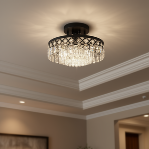 Plafonnier moderne en cristal avec cadre en métal noir, éclairage LED pour salon D0100X3V0W2 - Product Image 2