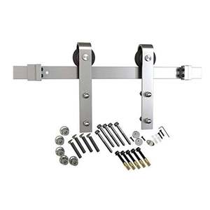 Kit de Herrajes WEKIS para Puertas Correderas de Granero, de Acero Inoxidable, con Riel Plano en Forma de J, Acabado Níquel Satinado, Deslizamiento Suave y Silencioso - Product Image 2