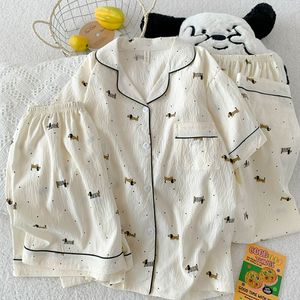 Set <span class=keywords><strong>Pigiama</strong></span> da <span class=keywords><strong>Donna</strong></span> in <span class=keywords><strong>Cotone</strong></span> Cloud all'Ingrosso, Maniche Corte con Bottoni, Pantaloncini, Abbigliamento Casual per Dormire - Product Image 5