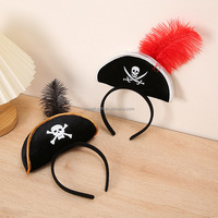 PAFU-Bandeau de Chapeau de Pirate en Crâne et Plume pour Décoration d'Halloween, Costume à Thème de Pirate, Fournitures de Fête
