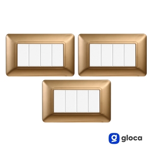 Ensemble d'interrupteurs muraux Gloca, 4 voies, 4 interrupteurs, finition dorée en plastique, installation facile, 3 pièces - Product Image 2