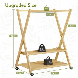 Estante <span class=keywords><strong>de</strong></span> ropa <span class=keywords><strong>de</strong></span> bambú para niños con cajas <span class=keywords><strong>de</strong></span> almacenamiento Organizador <span class=keywords><strong>de</strong></span> ropa <span class=keywords><strong>de</strong></span> bebé Soporte <span class=keywords><strong>de</strong></span> ropa pequeño Rolling Kids Toddler Dress up Storage - Product Image 3