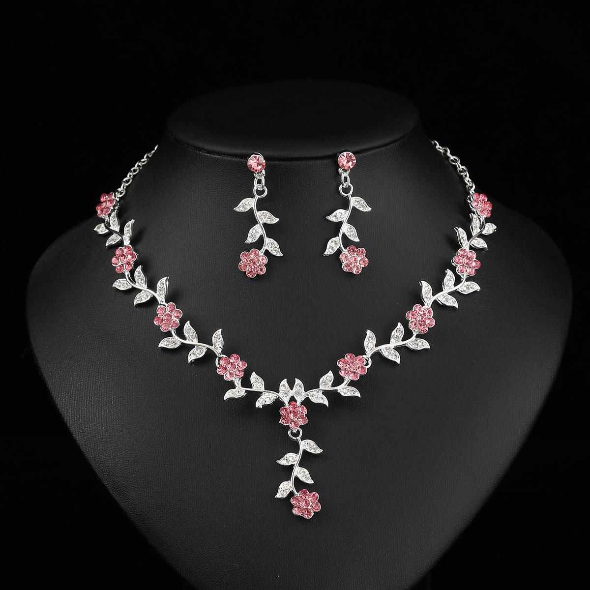 AMYJANE Vintage Spring Leaf Flower Jewelry Set - Crystal Rhinestone Necklace & Earrings, Gift Box, Copper - View #4