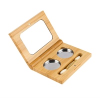 Palette de fards à paupières en bambou naturel recyclable avec double miroir et boîte cosmétique imprimée