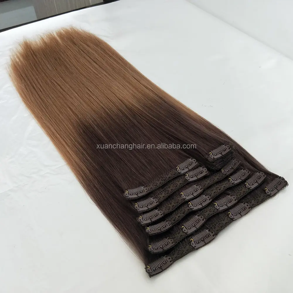 Goedkope Groothandel Prijs Real Virgin Remy Cuticula Uitgelijnd Russische Menselijk Haar Clip In Extensions Voor Kapsalon