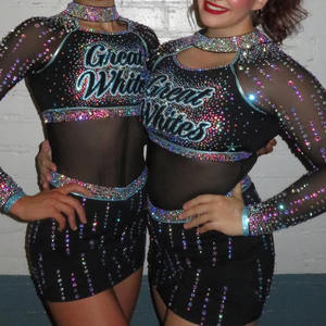 チアリーディングユニフォーム ブラックで光沢のあるデザイン 学校の祝賀活動用に自分だけのチアリーディングユニフォームをデザイン - Product Image 2