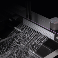 Évier de cuisine multifonctionnel à cascade avec écran LED, évier de cuisine en acier inoxydable noir avec support pour téléphone