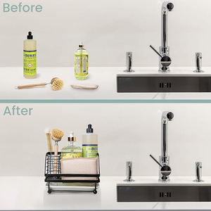 Organizzatore da <span class=keywords><strong>Cucina</strong></span> e Bagno in Metallo, Cestello per Rubinetto, Portaspugna con Pompa per Sapone e Vassoio di Drenaggio - Product Image 6