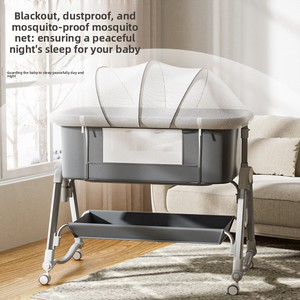 <span class=keywords><strong>Lit</strong></span> bébé portable moderne en métal, pliable avec roues et moustiquaire ; Co-sleeper réglable en hauteur pour nouveau-nés, à placer près du <span class=keywords><strong>lit</strong></span> des <span class=keywords><strong>parents</strong></span> - Product Image 2