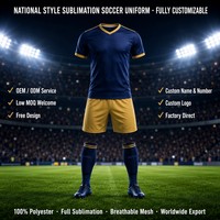 Uniforme de Fútbol Personalizado Azul Marino y Dorado, Sublimado, Conjunto de Camiseta, Pantalones Cortos y Calcetines, Totalmente Personalizable, OEM, ODM, Directo de Fábrica