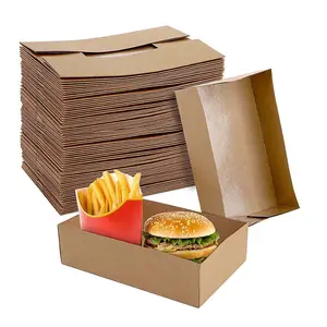 Paper Food Trays Disposable Kraft Paper Food Serving Tray Grease Resistant Boat Recyclable and Fully Biodegradable Eco Friendly