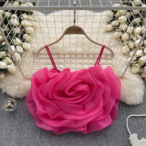 Chaleco Halter de flores tridimensionales de hilo de raíz de vacaciones de verano para mujer, nuevo estilo elegante en toda la parte superior corta - Product Image 1