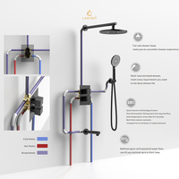 Système de douche complet à poignée unique en laiton avec poignée à levier dorée avec noyau de valve en céramique motif de pulvérisation de pluie pour appartements