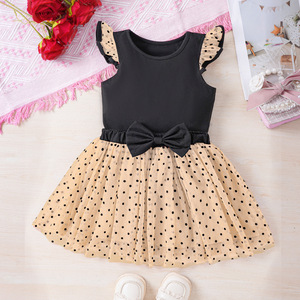 ขายส่งสาวเสื้อผ้าชุด 2024 ฤดูร้อนใหม่กลีบแขนเสื้อยืดด้านบน + กระโปรง Polka Dot แฟชั่นเด็กชุด 2 ชิ้น - Product Image 4