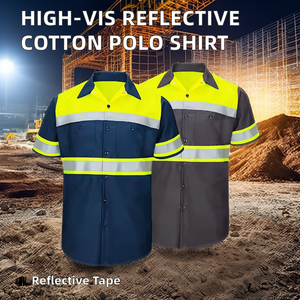 Fabrik Großhandel <span class=keywords><strong>Hi</strong></span> <span class=keywords><strong>Vis</strong></span> Security Workwear Shirt Kurzarm Reflektierende Baumwolle Polyester Shirt - Product Image 3