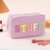 Grande Capacité Portable Chenille Lettre Patch Brodé Cosmétique Sac De Rangement Multifonctionnel Articles De Toilette Mode Trousse De Maquillage