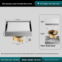 Siphon de sol carré invisible en acier inoxydable 304 épaissi de 2 cm, gris anthracite, à insérer dans les carreaux, anti-odeur, pour salle de bain et douche, 10x10 cm