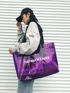 Sac fourre-tout à bandoulière imperméable en PVC violet pour femmes Sac à provisions de style tendance avec logo personnalisé Chine - Product Image 4