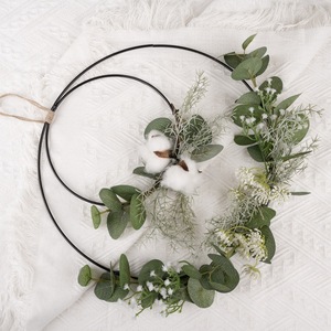 Zhinia – couronne double anneau en coton, eucalyptus blanc, fleur artificielle, décoration murale suspendue pour mariage, décoration de la maison CF01070 - Product Image 3