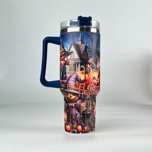 Bouteille d'eau isotherme en acier inoxydable de 40 oz, tasse à double paroi sous vide, gobelet de voiture avec poignée, couvercle et paille pour le voyage - Product Image 1