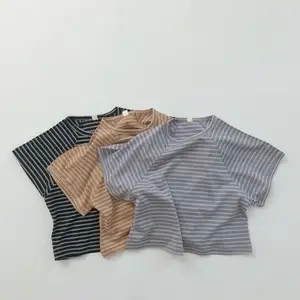 Tops Quality Wholesale Shirts For Kids Children Boy Oversize Kids Clothing 100% Cotton Plain Striped T-Shirt