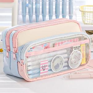 Couleur correspondant porte-crayon Transparent grande capacité papeterie sac créatif multi-fonctionnel stylo sac - Product Image 1