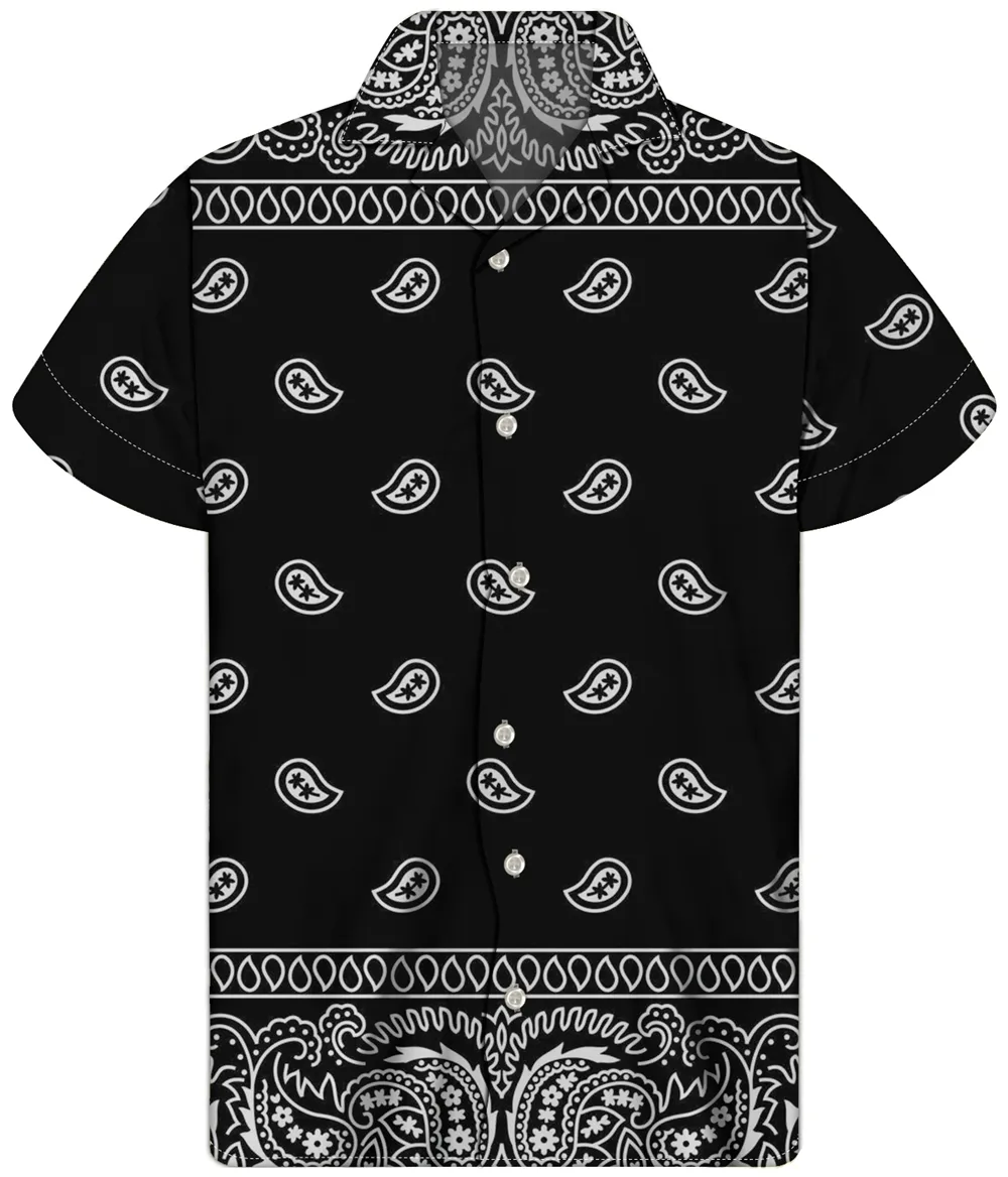 Blusa informal de manga corta con cuello en V para hombre, Bandana con estampado de logotipo personalizado, color negro, venta al por mayor