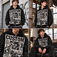 Sweat à capuche épais avec broderie de strass, imprimé DTG, en coton surdimensionné, haute qualité, personnalisable, OEM, faible MOQ, fournisseur en gros