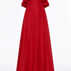 Abito da <span class=keywords><strong>sera</strong></span>/cocktail midi da donna elegante rosso con volant, scollo all'americana, linea ad A, lunghezza al pavimento, estivo - Product Image 5