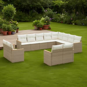 Conjunto de Sofás de Jardín de Ratán Beige con Cojines, Muebles de Exterior para 10 Personas, Diseño Contemporáneo - Product Image 2