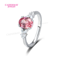Cadermay Labor-Gezüchteter Padparadscha-Saphir-Ring 925 Silber Moissanit Seitenstein Ovaler Verlobungsring Feiner Schmuck für Damen