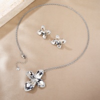 Ensemble collier et boucles d'oreilles pendantes trèfle à quatre feuilles 3D poli miroir, couleur or, bordure strass, longue chaîne, bijoux de mode pour femme