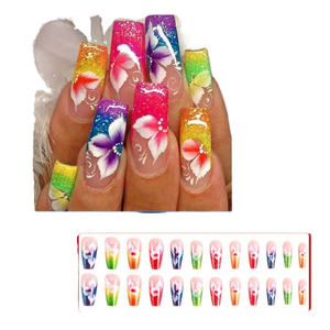 Acrílico grueso personalizadoCorto estilo francés ABS acrílico a presión <span class=keywords><strong>uñas</strong></span> reutilizables impresas falsas cuadradas <span class=keywords><strong>uñas</strong></span> artificiales para mujeres - Product Image 2