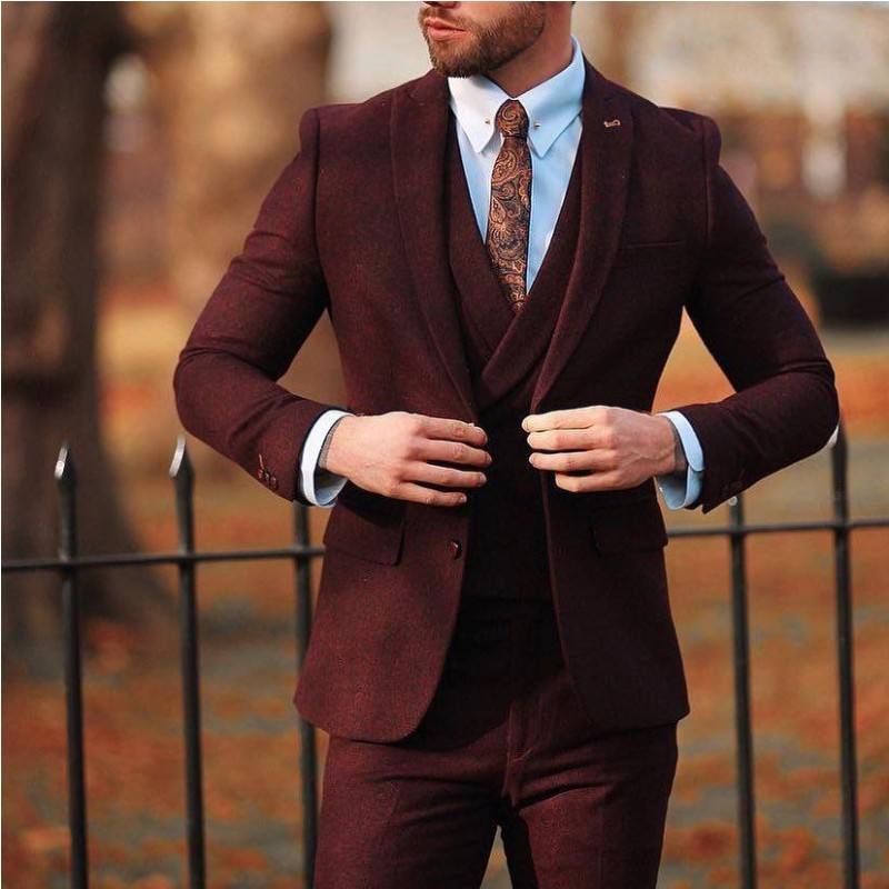 Smoking Uomo, Bordeaux, Con Reverse Neri - Abito Uomo Elegante