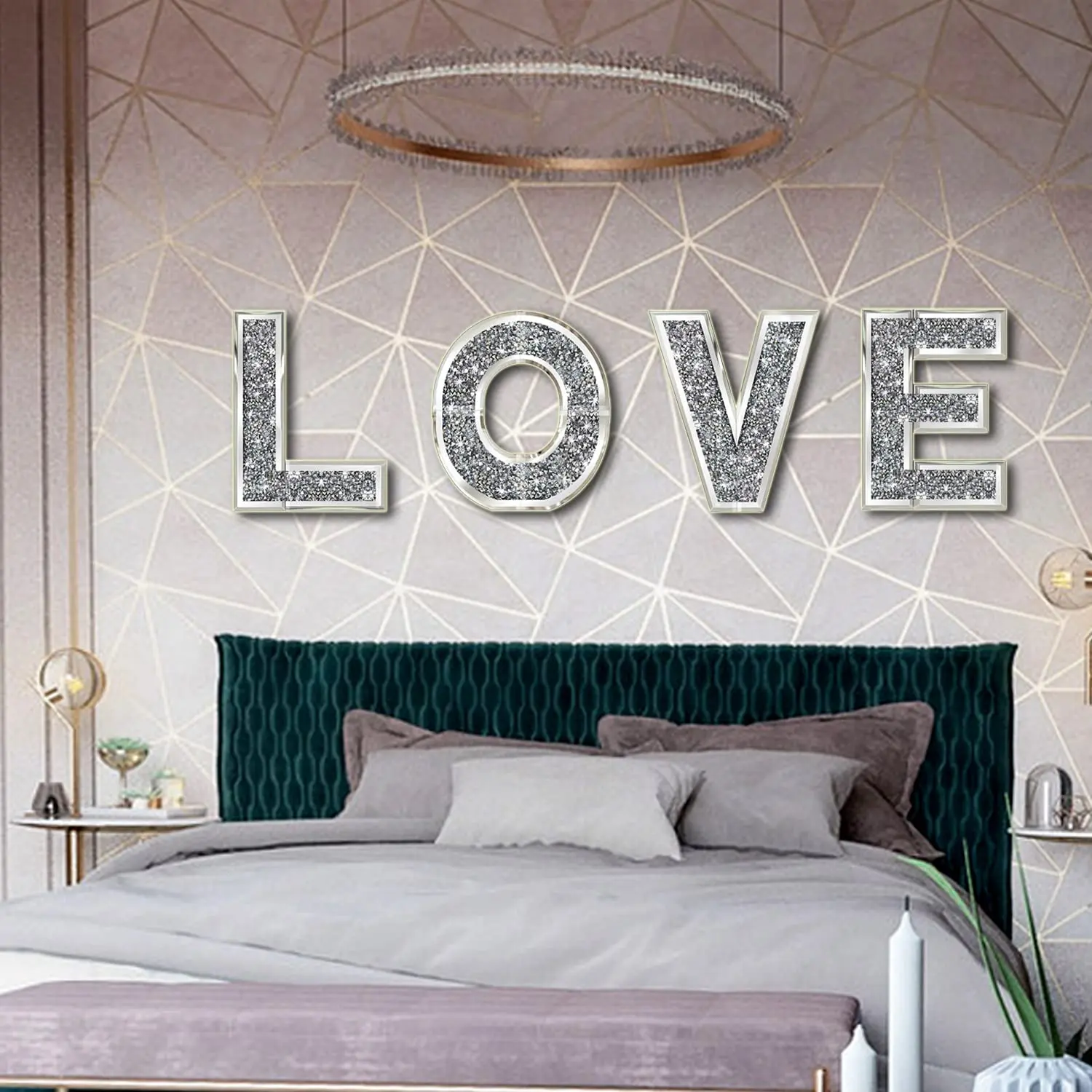 Glam Crystal Diamond Silver Mirror 4 <span class=keywords><strong>Pcs</strong></span> lettere indipendenti Love Wall Art Decoration Mirror Wall Decor