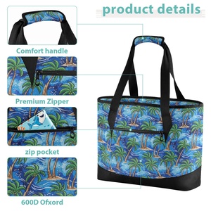 Sac fourre-tout bleu à imprimé tropical, sac à main palmier, grand sac isotherme personnalisé avec fermeture éclair, sac à bandoulière - Product Image 5