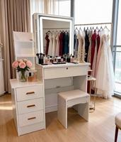 Ensemble coiffeuse et tabouret rembourré avec miroir, grande capacité, éclairage – Chambre et salon