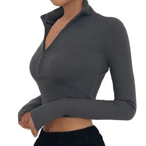 Camiseta de Manga Larga con Cierre de Cremallera y Cuello Medio Abierto, Estilo Informal, para Mujer, Nueva Colección Otoño Invierno - Product Image 4