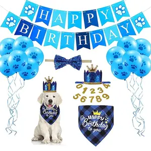 Cats and Dogs Birthday Party Supplies Happy Birthday Banner Balloon Bowknot Collar Hat Set Birthday Party Props