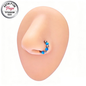 Pendientes de <span class=keywords><strong>Aro</strong></span> de Titanio G23 de Diseño para <span class=keywords><strong>Mujer</strong></span>, con Esfera de Ópalo para Piercings de Nariz, Rook, Daith, Labret y Joyería Corporal al por Mayor - Product Image 3