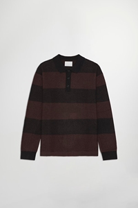 Custom Logo <strong>Men's</strong> Heavyweight Wide Stripe Rugby Sweater <strong>with</strong> Polo <strong>Collar</strong> Wool Blend Knitted Pullover <strong>Jumper</strong> in Burgundy - Product Image 5