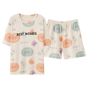 女性夏楽しい漫画パターン2ピースソフトコットンカジュアル半袖ラウンジウェアパジャマショーツPjナイトウェアパジャマセット - Product Image 6