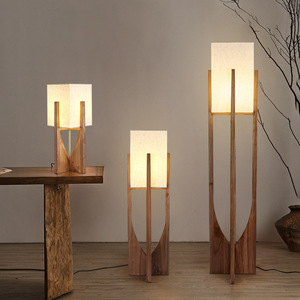 Lampada da Terra in Legno Massello Stile Wabi-Sabi Ispirata allo Zen per Soggiorno, Nuovo Design Retrò Cinese per Homestay, Lampada da Comodino in Noce - Product Image 2