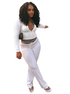 Setelan pakaian wanita musim gugur 2025, setelan 2 potong baju Jogger wanita dengan LOGO kustom, tali serut setengah ritsleting dan celana panjang menyala - Product Image 3