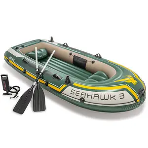 Grosir seahawk 3 boat-INTEX Seahawk 3 Kayak Asli Perahu Dayung 9'8 "X 4'6" X 1'5 "Inflatable 3 Orang PVC Memancing Perahu Foldable Dayung Oar Boat