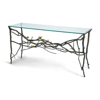 Table console rectangulaire pour la maison, style vintage rustique, inspirée de l'art, avec plateau en verre, design attrayant pour couloir